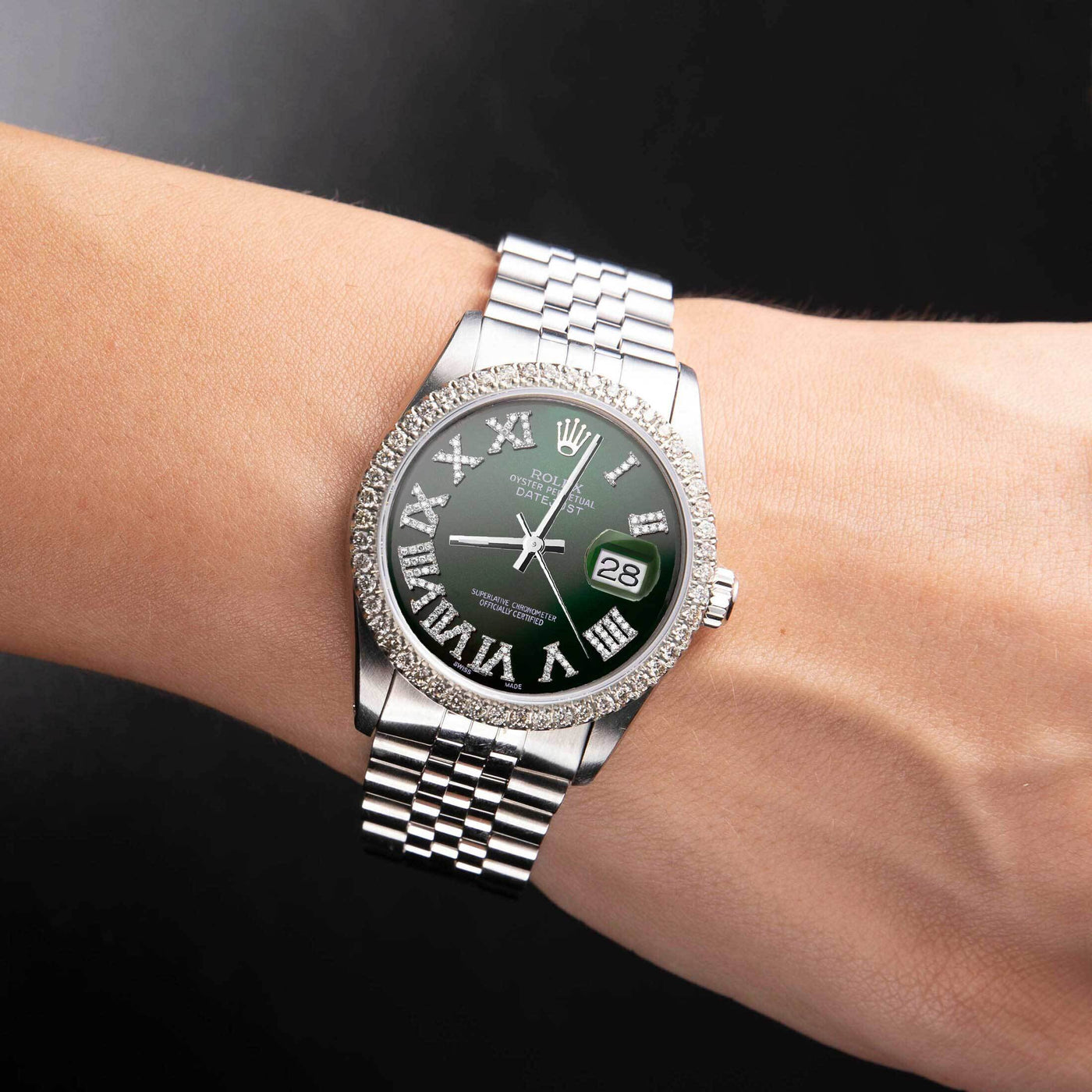 Rolex Datejust Diamond Bezel Watch 36mm Dark Green Roman Dial | 1.25ct