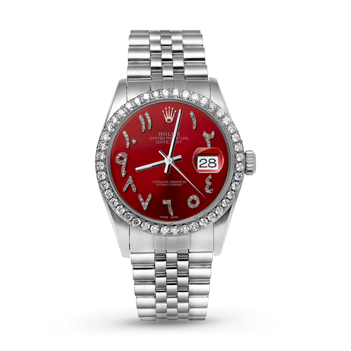 Rolex Datejust Diamond Bezel Watch 36mm Red Arabic Numeral Dial | 1.25ct