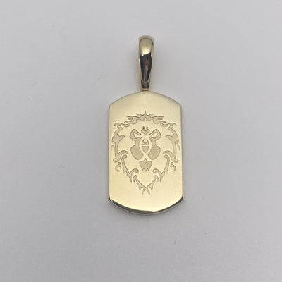 1 3/4" Dog Tag Lion Head Pendant Solid 10K Yellow Gold