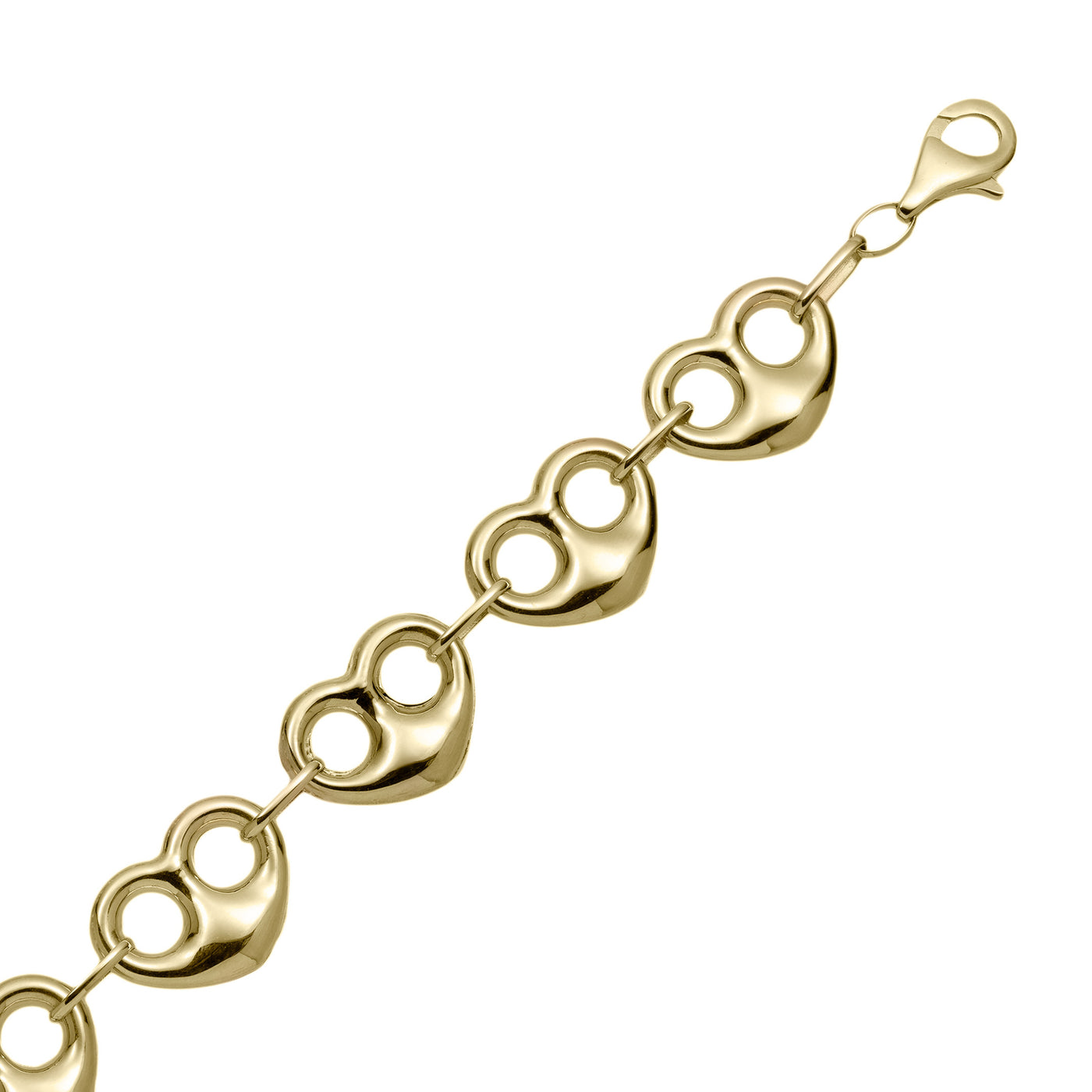 Women's Puffed Heart Shape Link Necklace 10K Yellow Gold