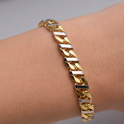 Fancy Mariner Link Chain Bracelet 14K Yellow White Gold