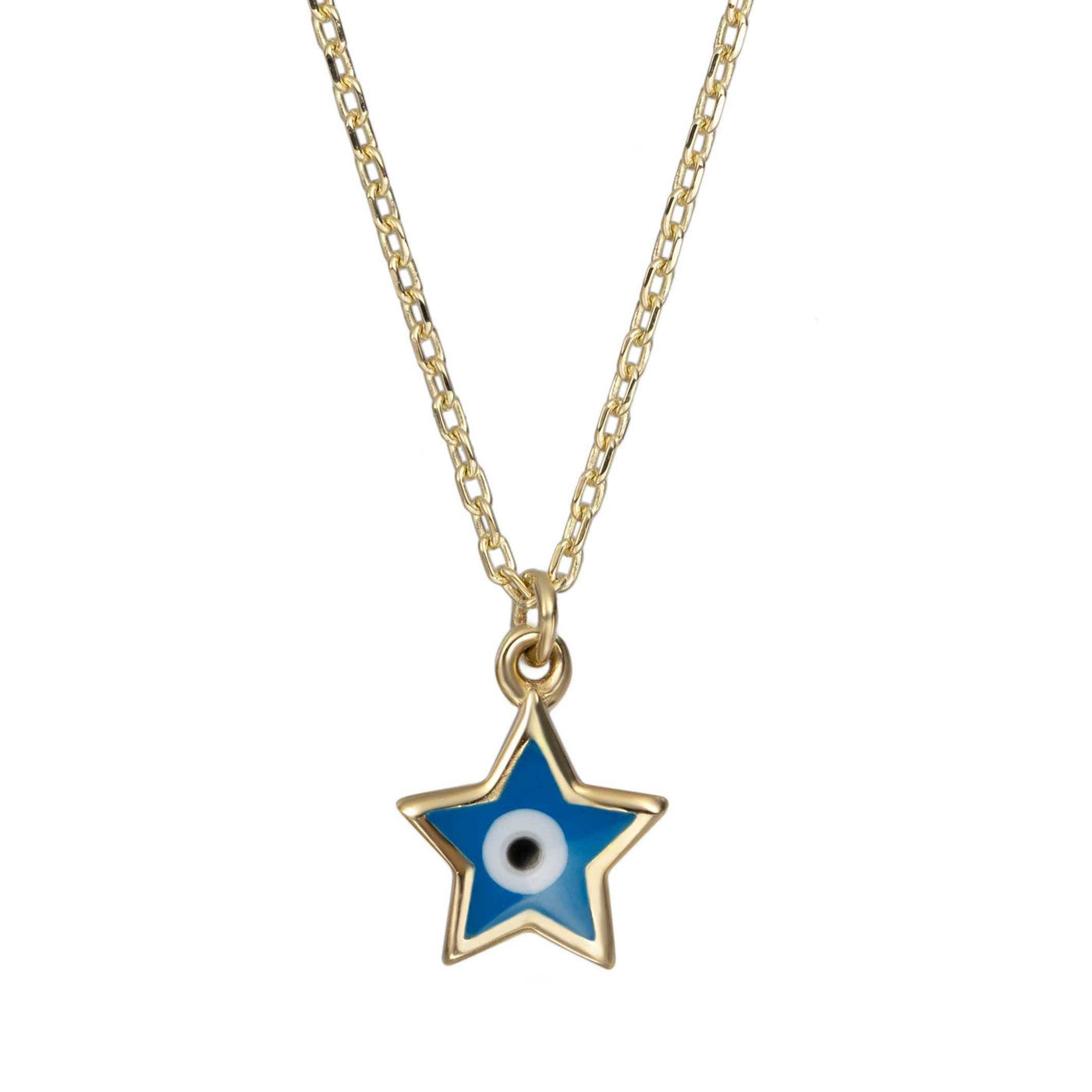 Mini Star Evil Eye Pendant Necklace 14K Yellow Gold