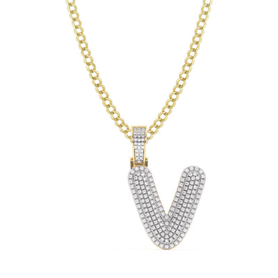 Diamond "V" Initial Letter Necklace 0.39ct Solid 10K Yellow Gold
