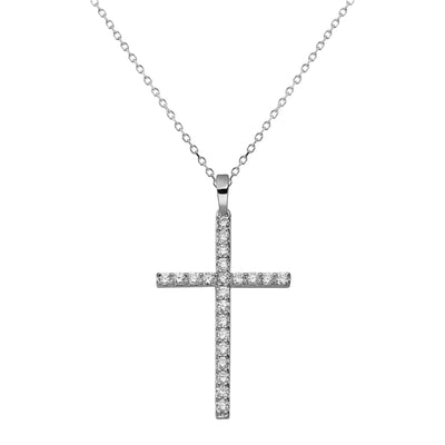 1 1/4" Cross Round-Cut 0.36ct Diamond Pendant Necklace 14K White Gold