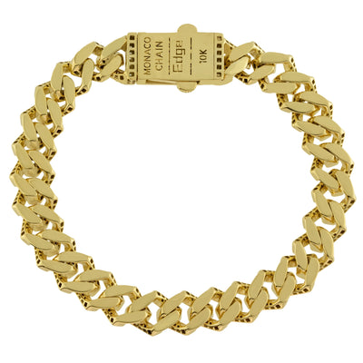 Monaco Chain Miami Cuban Edge Royal Link CZ Lock Bracelet Real 10K Yellow Gold - Hollow