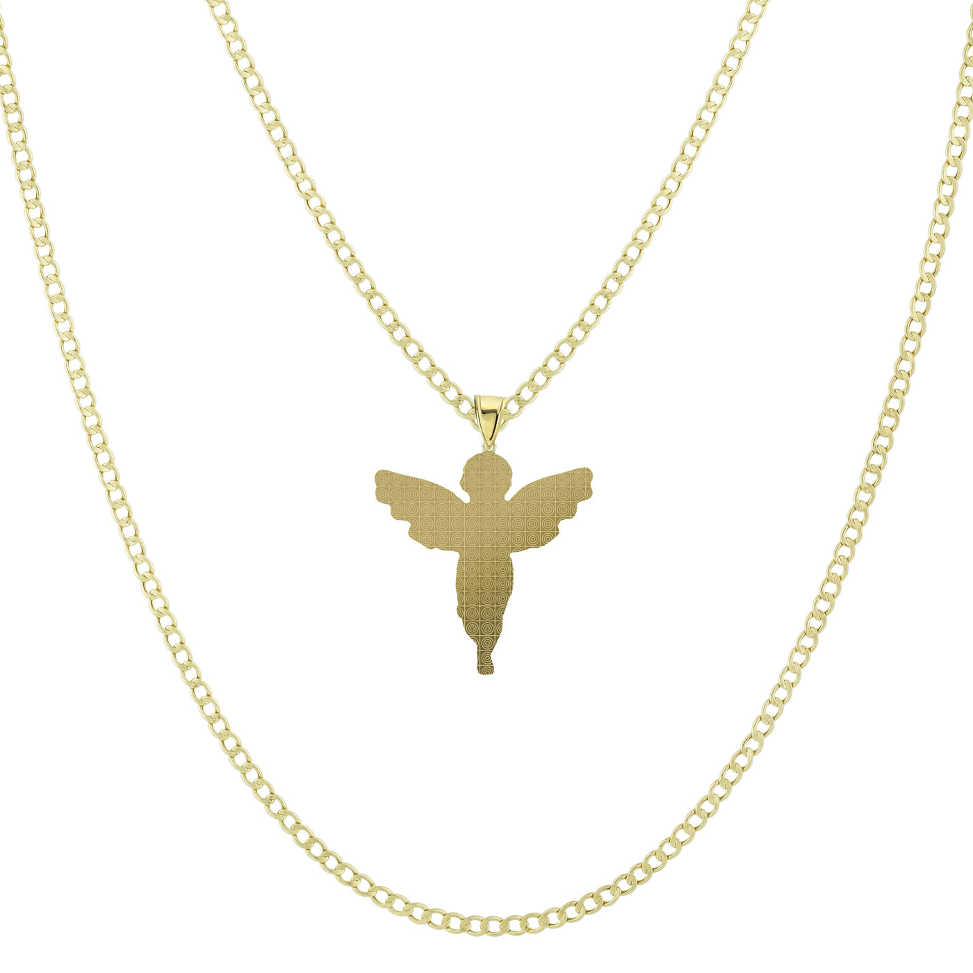1 1/4" Praying Angel Pendant & Chain Necklace Set 14K Yellow White Gold