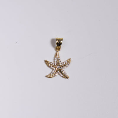 1" CZ Starfish Pendant 10K Yellow Gold