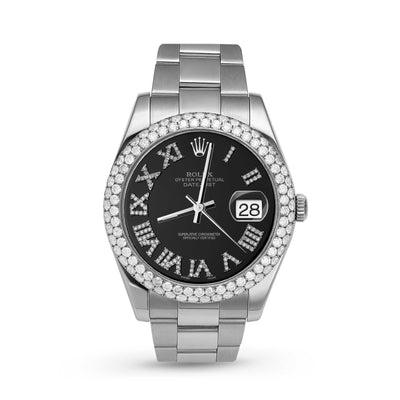 Rolex Datejust Diamond Bezel Watch 41mm Black Roman Numeral Dial | 5.25ct