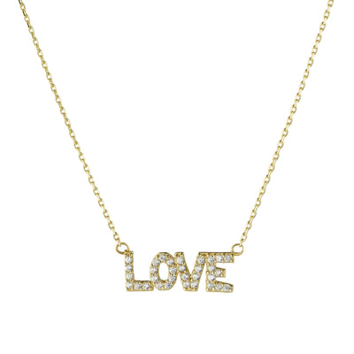CZ Love Necklace 14K Yellow Gold