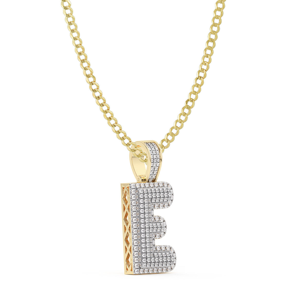 Women's Diamond "E" Initial Letter Necklace 0.35ct Solid 10K Yellow Gold