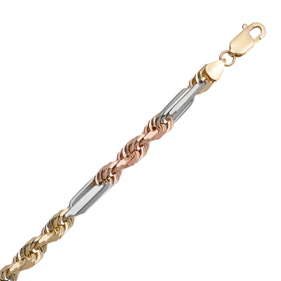 Milano Figaro Rope Chain Bracelet 14K Tri-Color Gold
