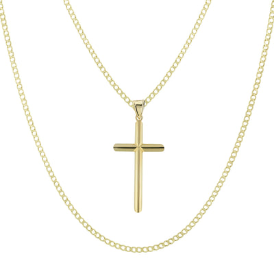 1 3/4" Diamond-Cut Cross Pendant & Chain Necklace Set 10K Yellow White Gold