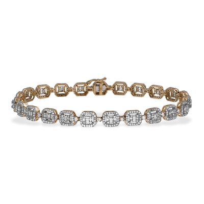 Women's Baguette-Cut Diamond 4.65ctw Bracelet 10K Yellow White Gold