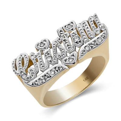 Diamond Name Ring 14K Gold - Style 8