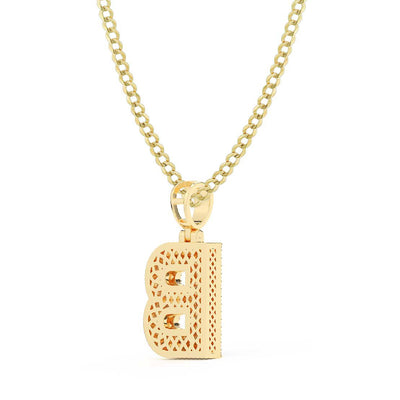 Women's Baguette & Round Cut Diamond "B" Initial Pendant Necklace 0.62ct 14K Gold