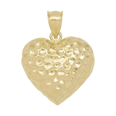 1 1/4" Textured Heart Pendant Solid 10K Yellow Gold