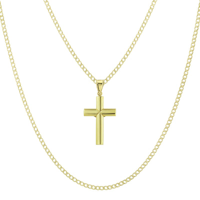 1 3/8" Jesus Crucifix Tube Cross Pendant & Chain Necklace Set 10K Yellow White Gold