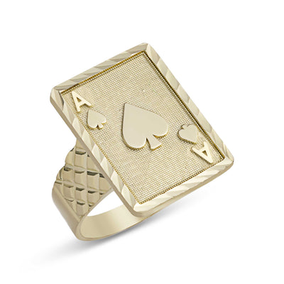 Ace of Spades Playing Card Ring 10K Yellow Gold