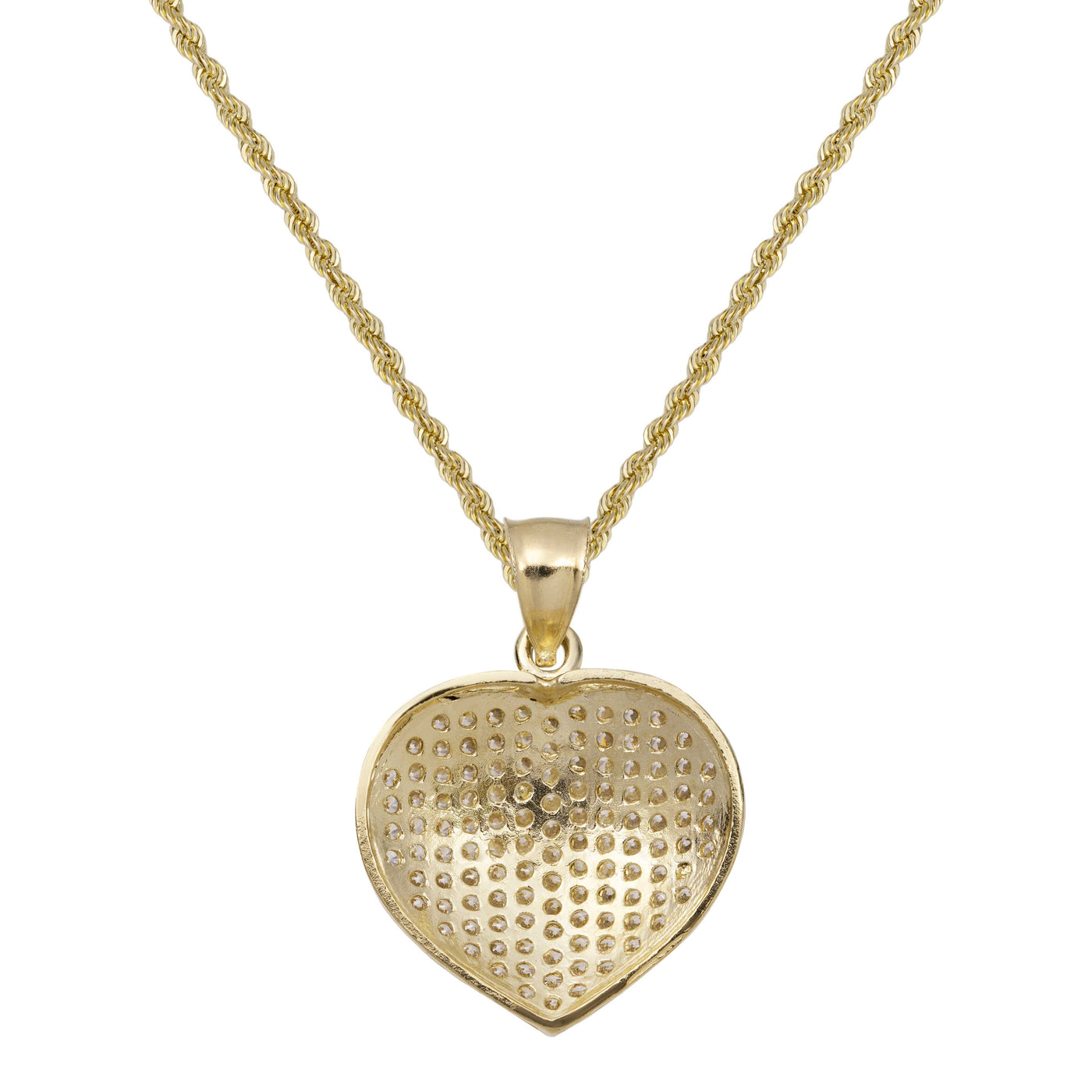 CZ Puffed Heart Pendant Necklace 10K Yellow Gold