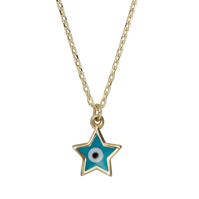 Mini Star Evil Eye Pendant Necklace 14K Yellow Gold