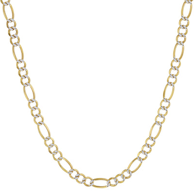 Pavé Figaro Link Chain Necklace 14K Yellow White Gold - Solid
