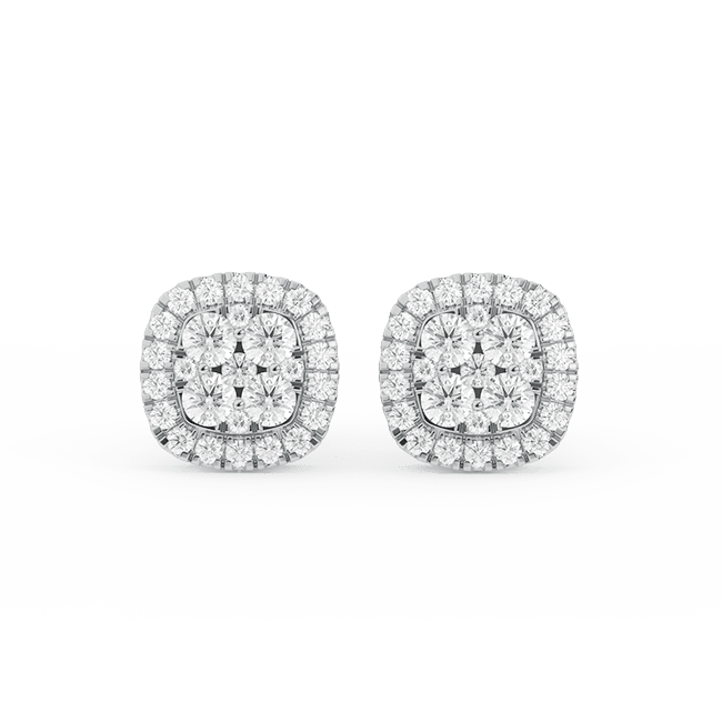 Men's Cushion-Shaped Halo Cluster Diamond Stud Earrings 14K Gold