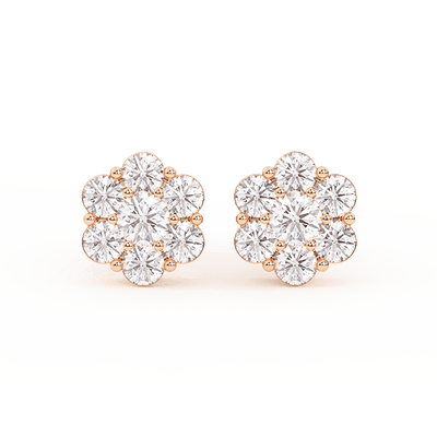 Women's Multi-Diamond Flower Diamond Stud Earrings 14K Gold