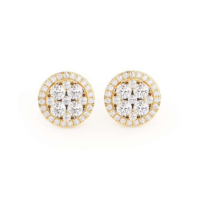 Women's Round Halo Cluster Diamond Stud Earrings 14K Gold